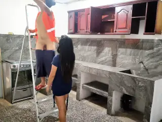 AMAZING!! I HAVE SEX WITH THE ROOF CLEANER. REAL SEX STANDING UP