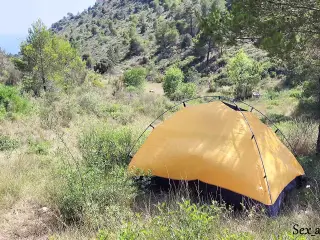 The tourist heard loud moaning and caught couple fucking in the tent.