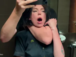 Risky public sex in a restroom. Fucked a McDonald's employee over spilled fanta! - Eva Soda