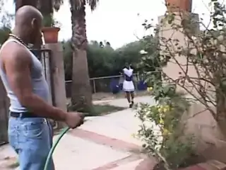 Hot ebony cheerleader fucked by muscled dude