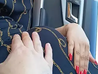 Real public red nails hand job in the car with cum