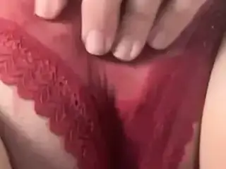 Cumming in red mesh panties