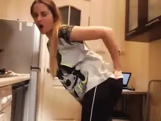 Preparing for dirty anal in kitchen