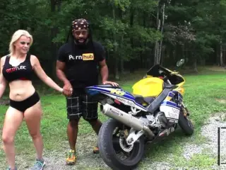 HD- Nadia White and Don Whoe rev it up on his Bike