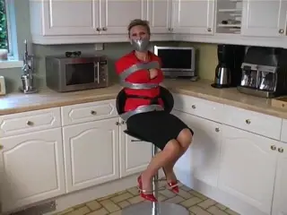 Duct Tape Gagged with Stocking on Head