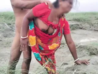 HouseWife In Red Saree Goes For Her Goat And Met A guy bangladeshi HouseWife