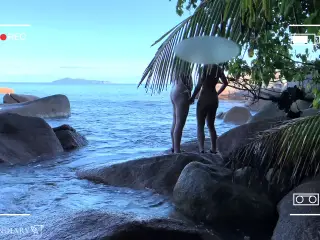 voyeur spy, nude couple having sex on public beach - projects