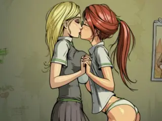 2 Lesbian Slutty School Girls Get it On In Hogwarts - Innocent Witches - Harry Potter - School Girl Outfit, Skirt Socks Panties