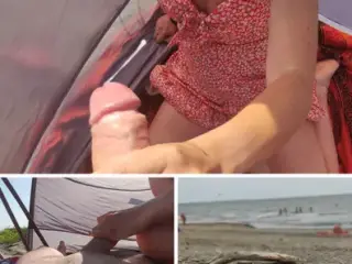 My wife makes me cum in front of strangers on a nude beach