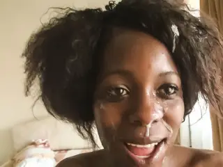 Black Beauty Facial Cumshot After Rough Anal Casting by White Agent