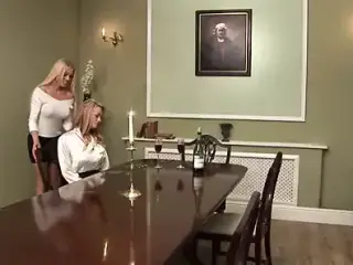 Blonde slut watching her friend fucking with this dude