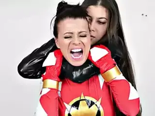 Lesbian Super heroes Sex Fight - Red Ranger defeated