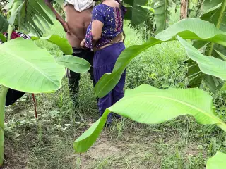 I see my aunty going towards the banana plantation, I followed her and hugged her and started fucking her in the plantation.