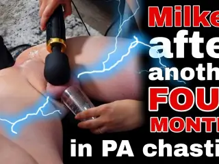 Femdom Milked Ruined Orgasm After 4 Months in PA Chastity Slave Fucking Machine FLR Milf Stepmom