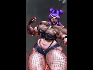 BBW Goth grows to extreme muscle giantess