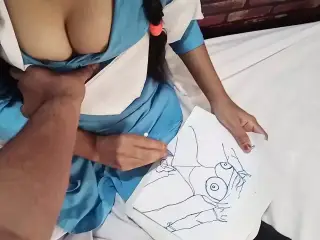 Stepbrother Help His Sister with Drawing: A Creative Sexual Bond